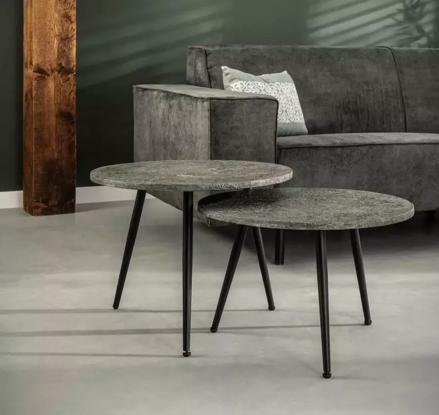 PW-Collection DePauwWonen Ø55 set 2 metallic ronde buis Salontafel LxBxH = 55x55x43 cm Bijzettafel Salontafels Woonkamer Dressoir Salon Tafel Industrieel Grijs - Foto 2
