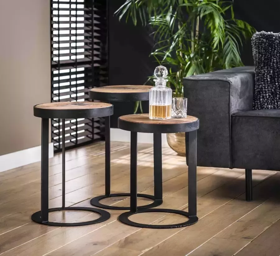 PW-Collection DePauwWonen Bijzettafel Raft set 3 Bijzettafel LxBxH = 35x35x55cm Bijzettafel Salontafels Woonkamer Dressoir Salon Tafel Industrieel Bruin; Zwart - Foto 2