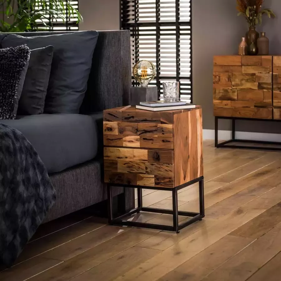 DePauwWonen Mill 2L Nachtkastje LxBxH = 40 x 35 x 60cm Nachtkastjes Slaapkamer Bijzettafel Sidetable Industrieel Bruin