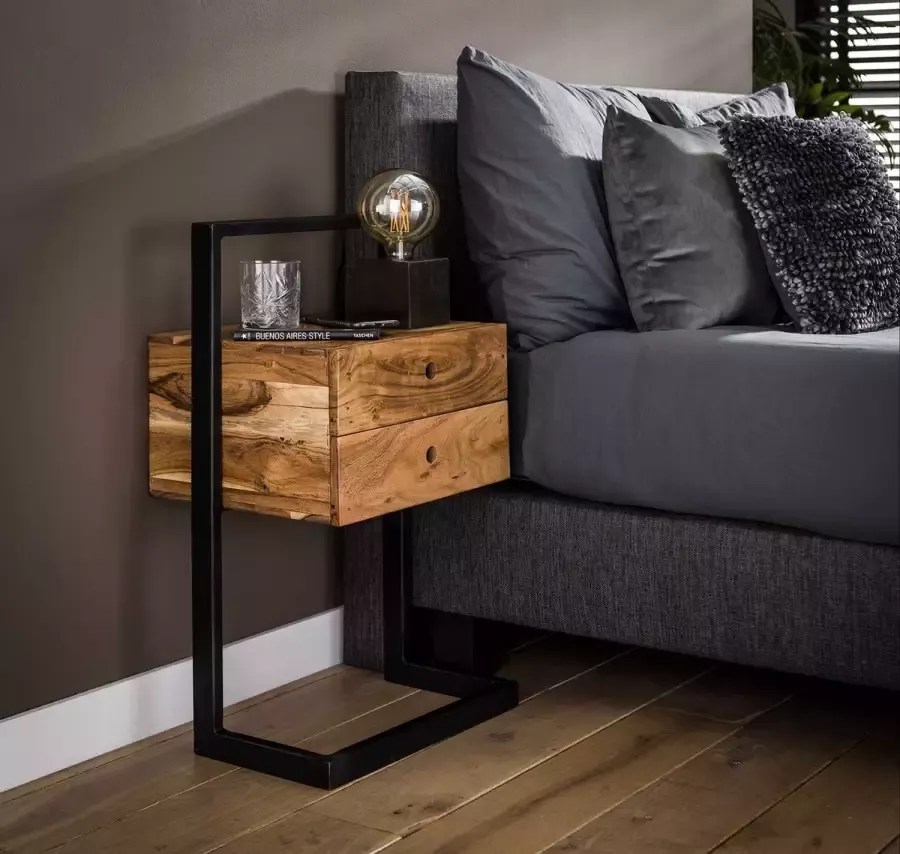 PW-Collection DePauwWonen Rigid 2L Nachtkastje LxBxH = 45 x 35 x 77cm Nachtkastjes Slaapkamer Bijzettafel Sidetable Industrieel Bruin