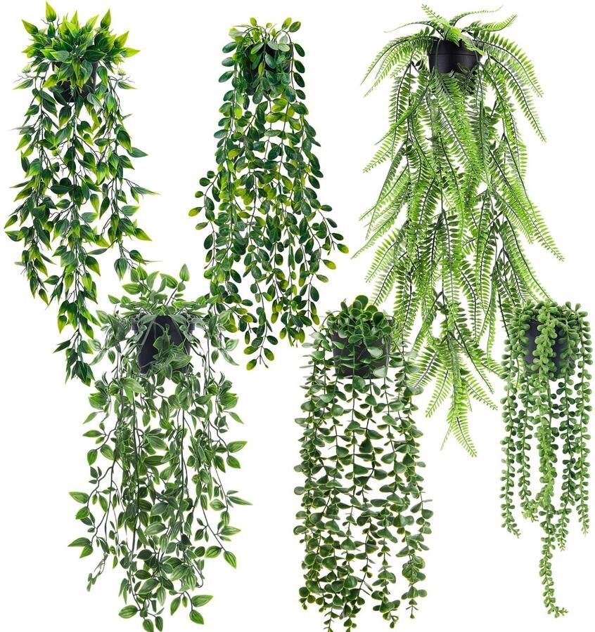 Der Rose 6-pack kunsthangplanten kunstmatige eucalyptusranken kunstmatige hangplanten voor binnen voor kamers wandplank buitendecoratie