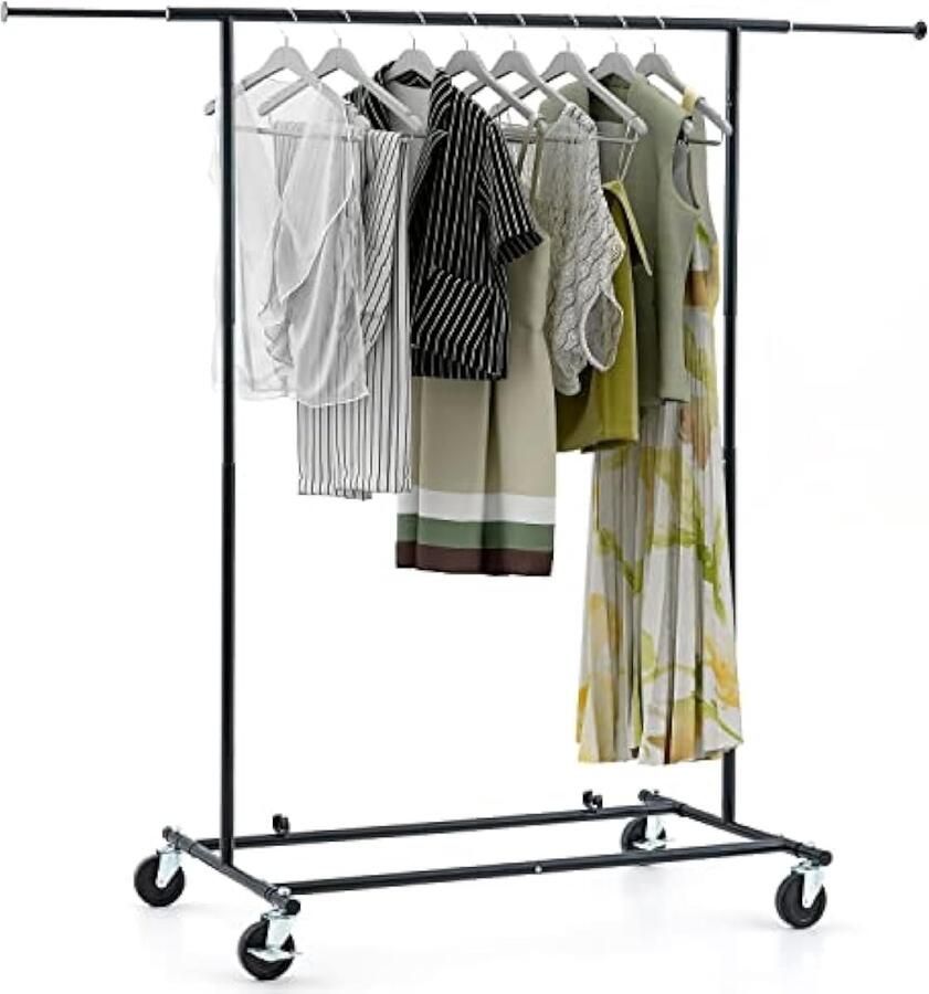 Derek uitschuifbare kledingroede zwaar belastbaar kan tot 100 kg dragen inklapbaar kledingrek op wielen eenvoudige en snelle montage gepoedercoat verchroomd staal
