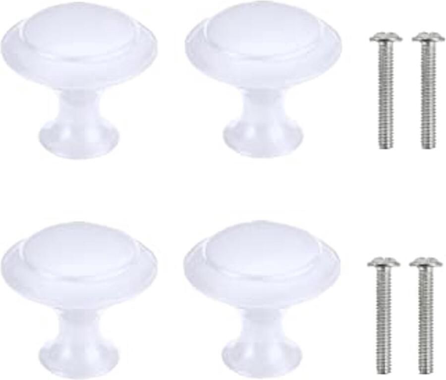 Design 4-delige kastdeurknoppen voor keukenmeubilair Roestvrijstalen kastknoppen met schroeven Wit