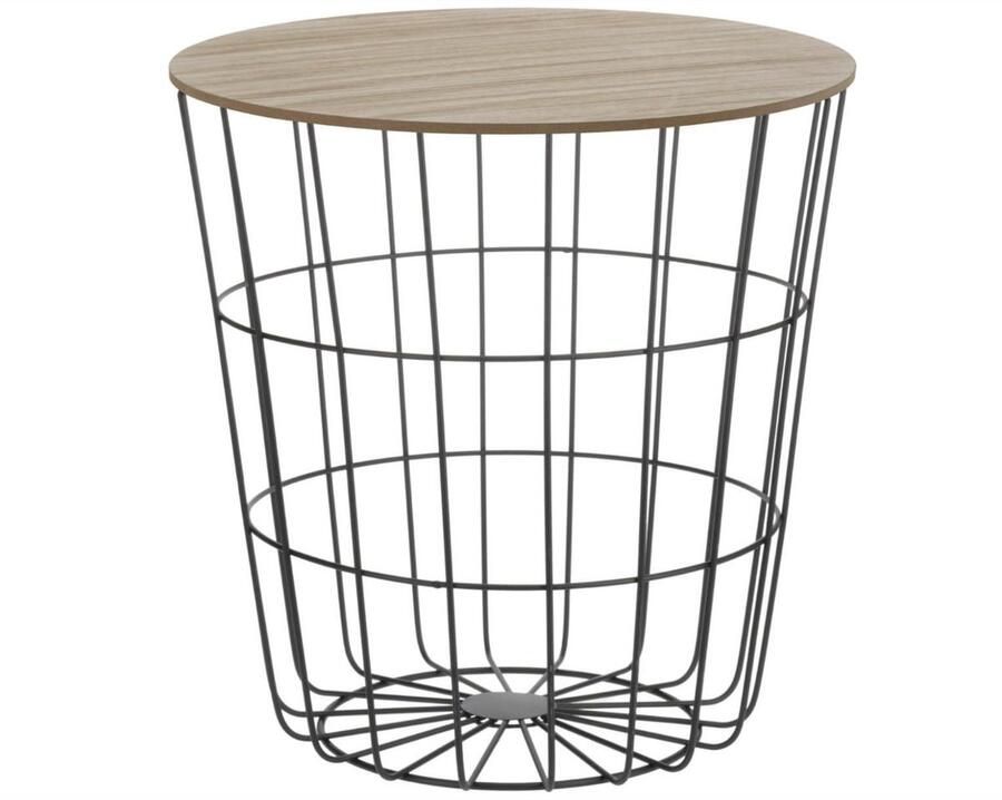 Design bijzettafel metalen mand met houten deksel decoratieve salontafel incl. mand