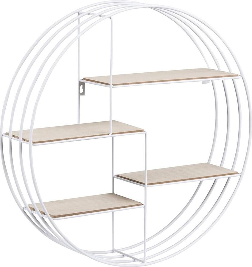 Design Furniture Nadine ronde metalen wandplank wit met 4 planken kleine wanddecoratie witte zwevende plank hangplank in industriële stijl diameter : 45 B: 10 cm staal wit