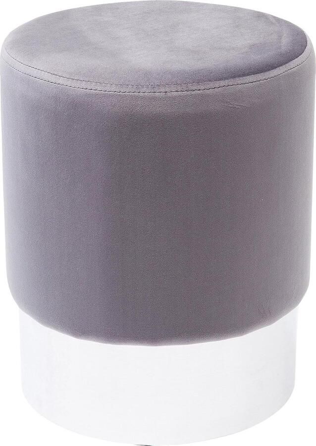 Design gestoffeerde kruk Cherry Brass klein modern design fluweel lichtgrijs-zilver voetenbankje 42x35x35cm