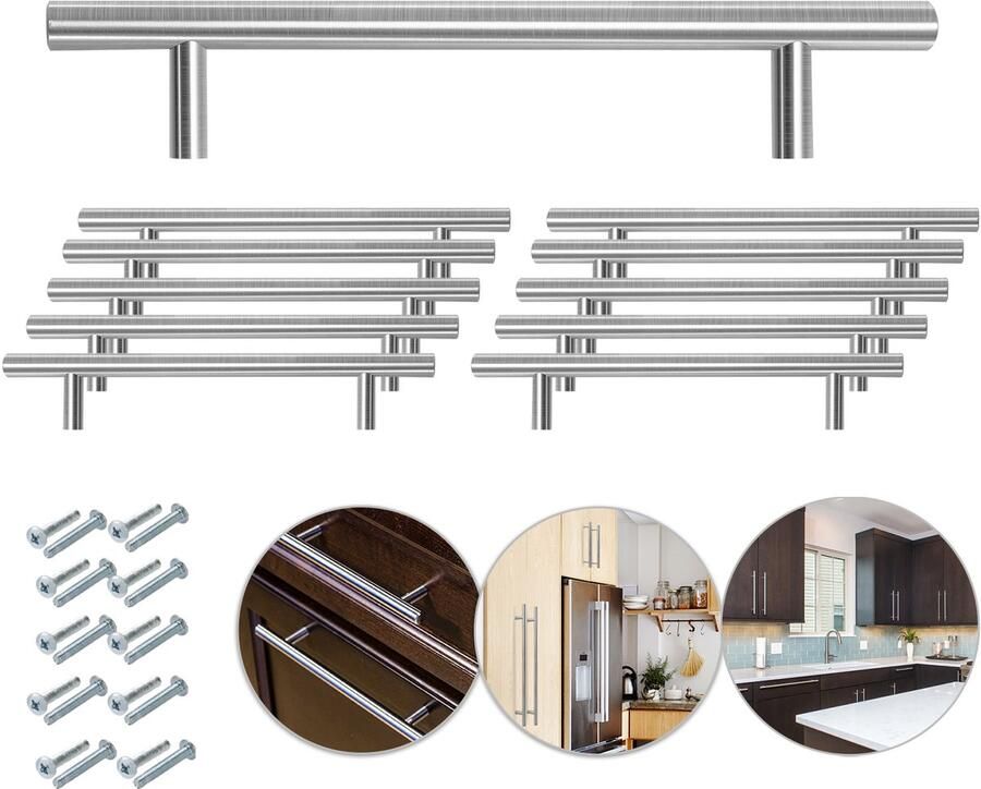 Design Handgrepen kast roestvrij staal Set van 10 Stuks 188x128x10 mm Geschikt voor Deurtjes Keukenkastjes en Badkamer Inclusief Schroeven Meubelgreep en Deurgreep