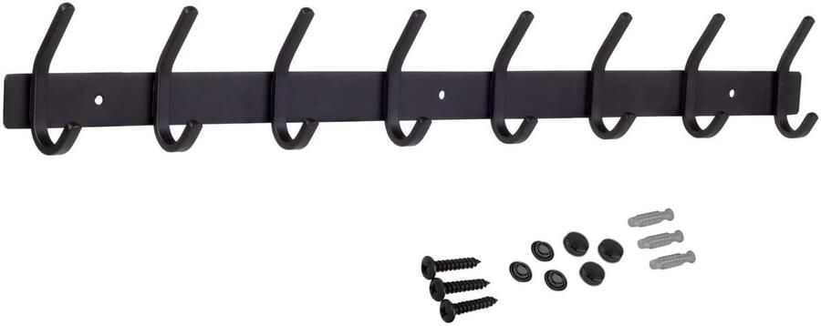 Design wandkapstok 8 haken zwart wandmontage