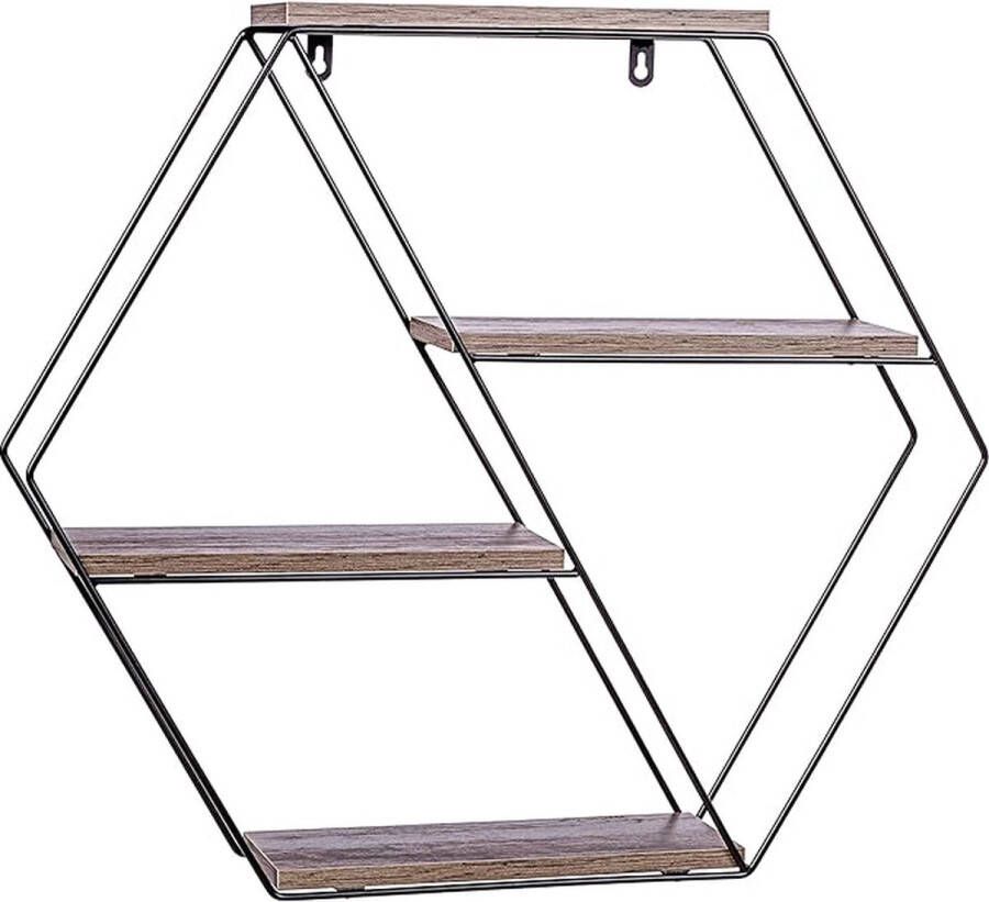 Stilista Wandrek Hexagon Wandplank MDF 57.5 x 11.5 x 52 cm Donker Hout Zwart