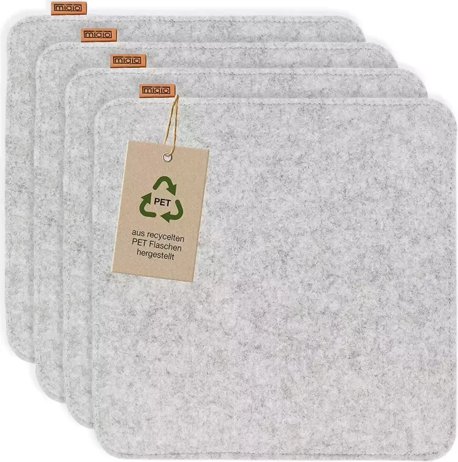 Design zitkussen rechthoekig van vilt met antislipnoppen duurzaam van gerecyclede PET-flessen 35 x 35 cm set van 4 wasbare stoelkussens antislip zitkussen voor bank en stoel