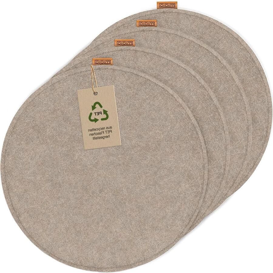 Design zitkussen rond van vilt met antislipnoppen 35 x 35 cm set van 4 gemaakt van gerecyclede PET-flessen Wasbare stoelkussens voor bank en stoel