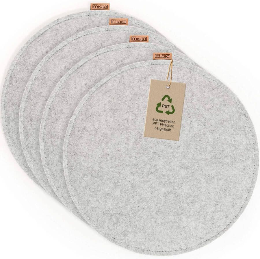 Design zitkussen rond vilt met antislipnoppen duurzaam uit gerecyclede PET-flessen ø35 cm set van 4 wasbare stoelkussens antislip zitkussen voor bank en stoel lichtgrijs