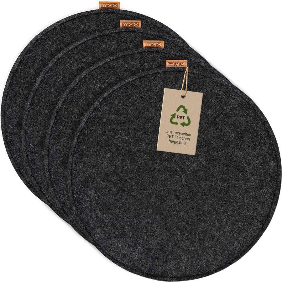 Design zitkussen rond vilt met antislipnoppen duurzaam uit gerecyclede PET-flessen ø35 cm set van 4 wasbare stoelkussens antislip zitkussen voor bank en stoel donkergrijs
