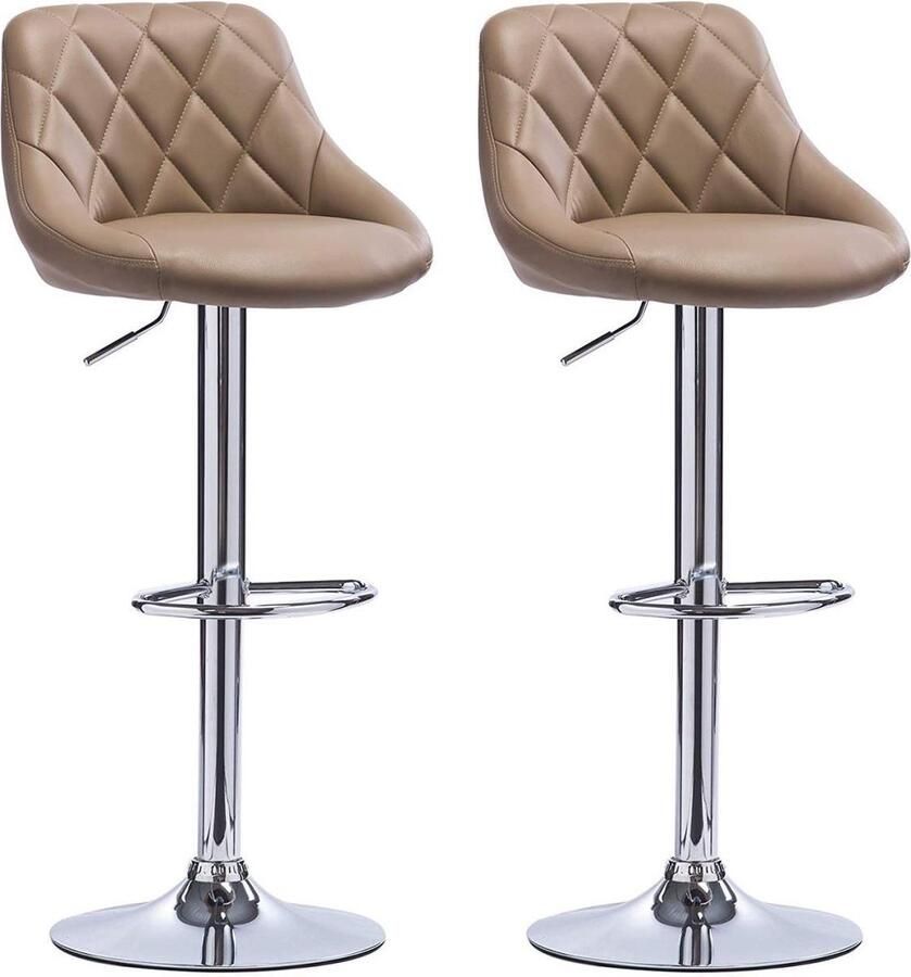 Bolt Edge Designer Barkruk Beige Velvet Ergonomisch Verstelbaar Zithoogte 60-82cm Set van 2