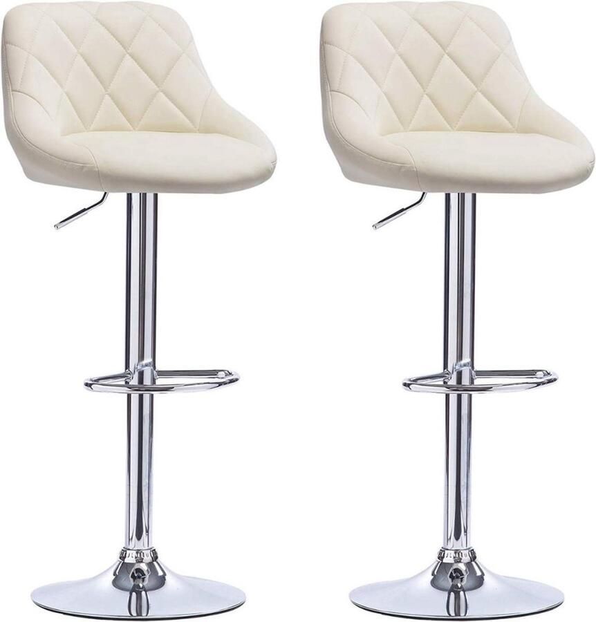Designer Barkruk Met rugleuning Stevig Ergonomische barstoel Zithoogte 60 82cm Creme Set van 2 Keuken en bar In hoogte verstelbaar