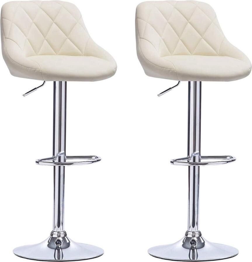 Designer Barkruk Met rugleuning Stevig Ergonomische barstoel Zithoogte 60 82cm Creme Set van 2 Keuken en bar In hoogte verstelbaar