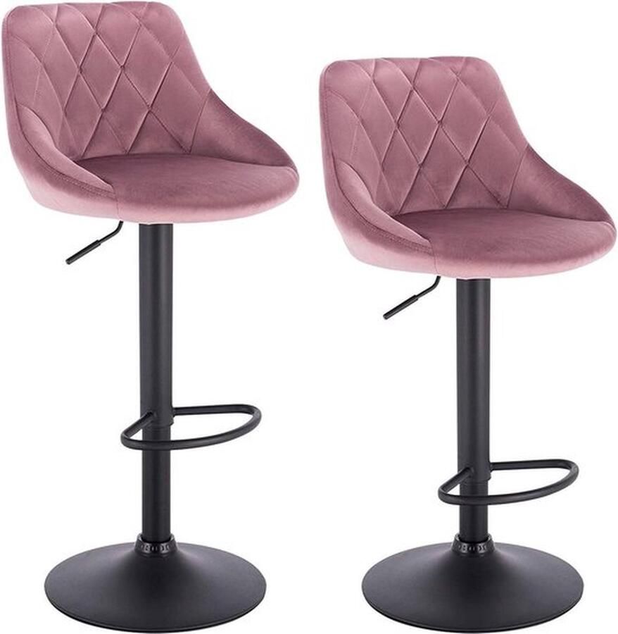 Bolt Edge Designer Barkruk Velvet Roze Met Rugleuning Ergonomisch Zithoogte 60-82cm Set van 2