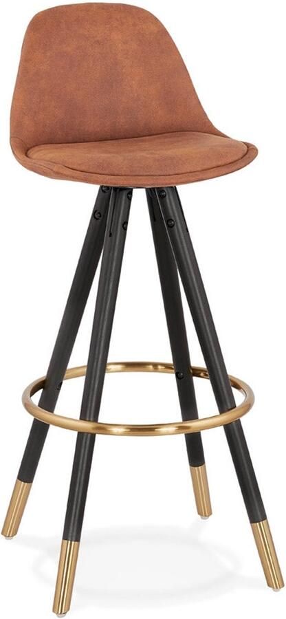 Designer Barkruk Vintage Stijl Optimaal Comfort Bruine Microvezel & Zwart Hout