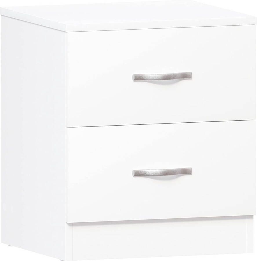 Designs Wit nachtkastje 2 lade met metalen handgrepen en lopers unieke anti-buiglade-ondersteuning Riano slaapkamermeubilair