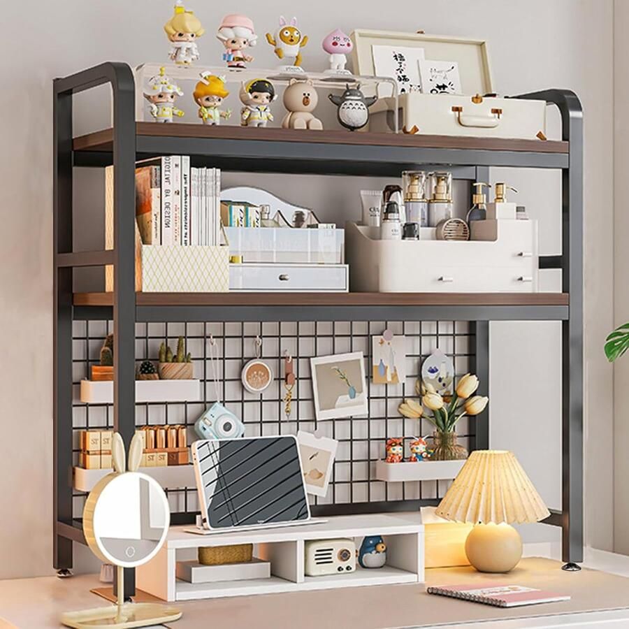 Ibenzoa Dubbellaags Multifunctioneel Bureau met Ingebouwde Boekenplank Organisatieoplossing