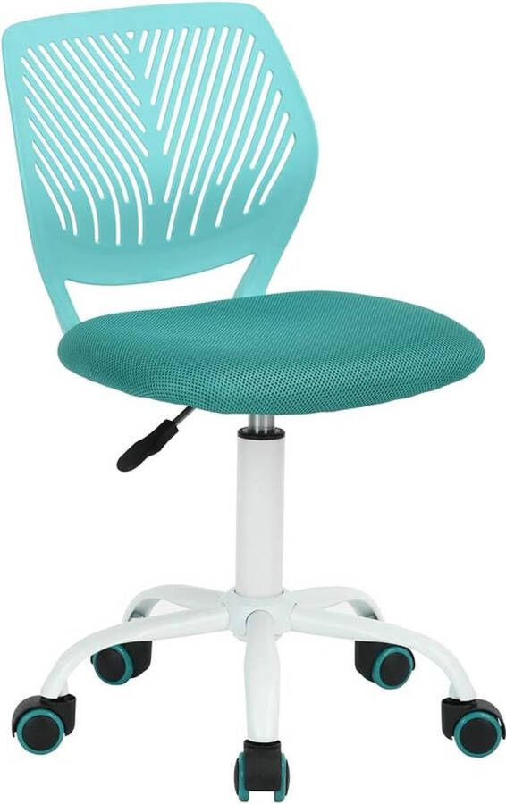Desk Chair Adjustable Swivel Office Chair Fabric Seat Ergonomic Work Chair without Armrests Turquoise