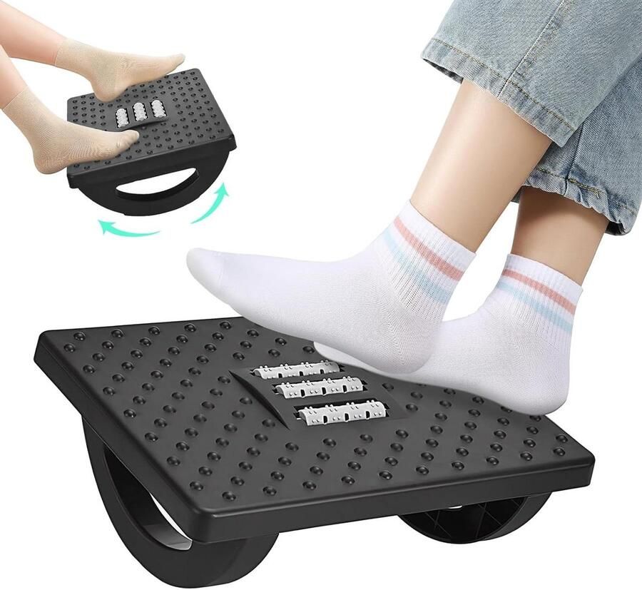 Desk footrest with ergonomic plastic cushion and massage points for ultimate office comfort