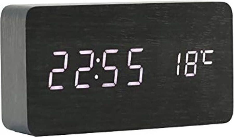 Desk Houten Wekker Digitaal Instelbare Helderheid 3 Set Alarm Spraakbesturing Grote Weergavetijd Temperatuur Datum USB-voeding Voor Thuis Kinderen Slaapkamer Kantoor AC11 Black_White