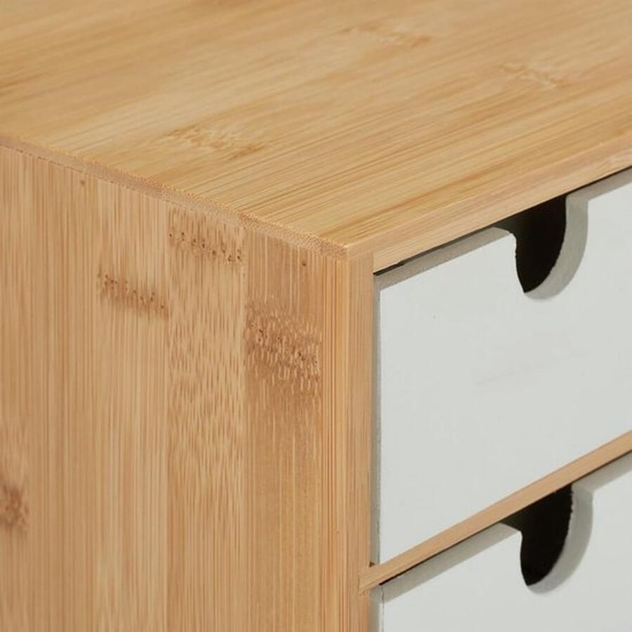Desk organiser with 3 drawers bamboo MDF HBD 14.5 x 25 x 20 cm mini chest of drawers office nature white