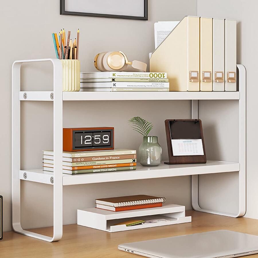 Desktop Organizer Rack Opbergplank voor Bureau 1 stuk Wit Hout