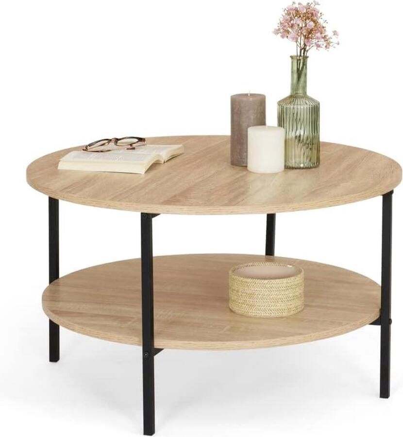 Detroit dubbele salontafel rond 70 cm industrieel design