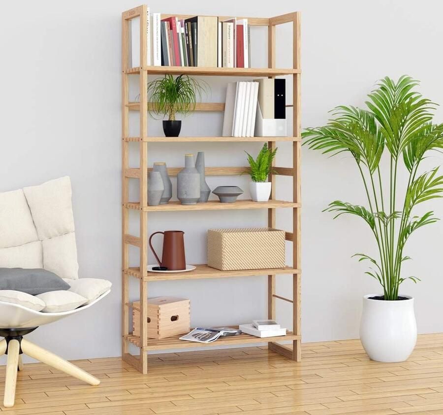 Deuba Wooden Cabinet Rack 5 Shelves Storage Cabinet Wood Bathroom Basement Kitchen Shelves 135.5x58x27cm