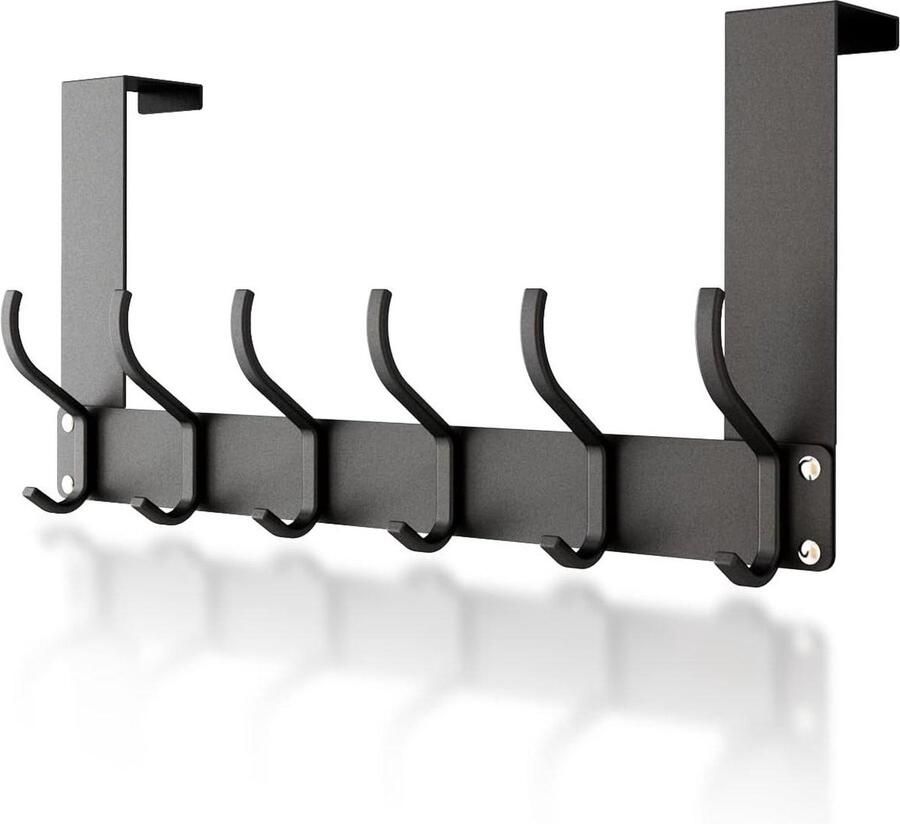 Deur Haak Hanger 12 Haken Montagevrije Matte Textuur Kleding Jas Handdoek Tas Gewaad Badkamer Deurhaken Zwart