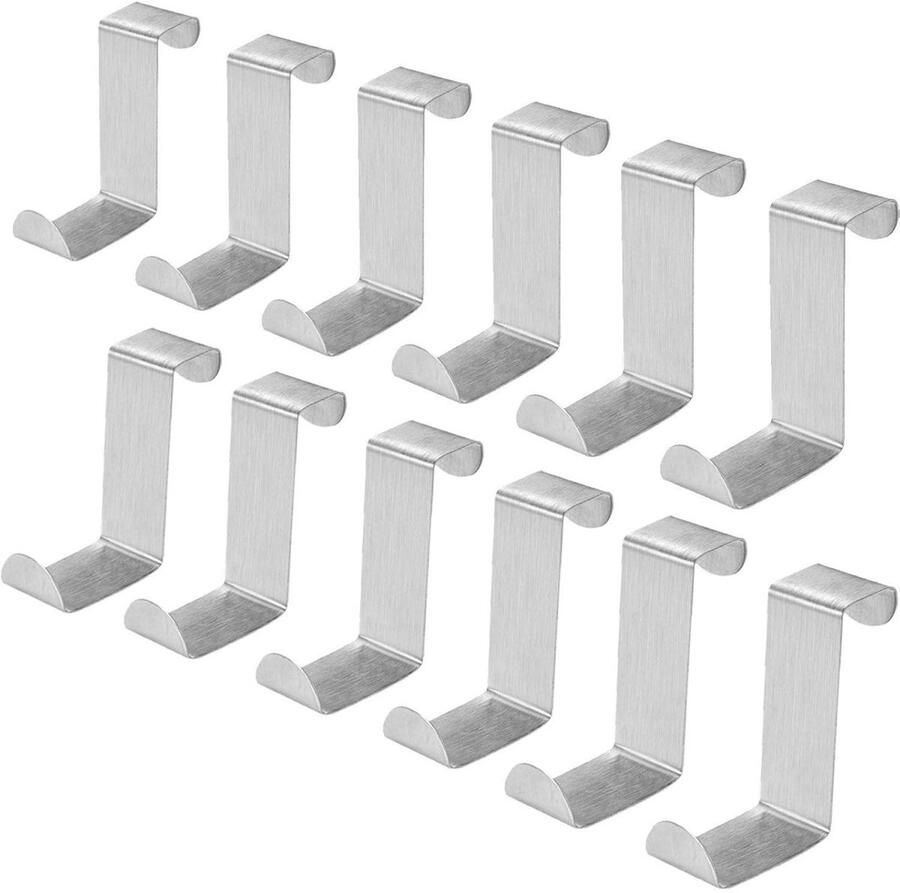 Deur Haken Deurhaak RVS Set Ophanghaken Kapstok Badkamer haak Keuken Haak Jashaak Kapstokken Deurhaken over Deur Ophanghaak Kapstokhaak 12 Stuks