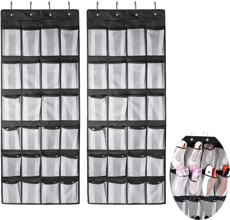 Deur Organizer Schoenenzak hangend 24 vakken 2 Stuks Opbergzak Schoenen opberger Schoenenrek Schoenenkast Hangend Organizer Hangende opberger Zwart