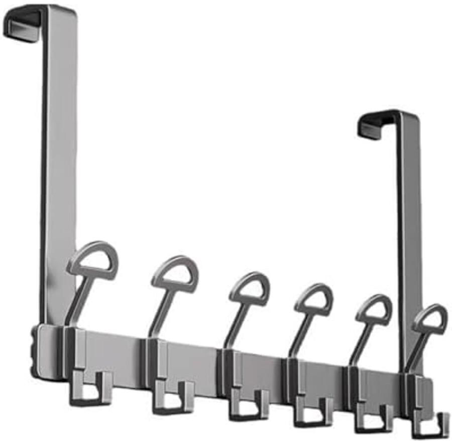 Deurgarderobe met 12 Haken Deurkapstok Zonder Boren voor Slaapkamer Badkamer en Keuken Grijs 39 x 28 cm