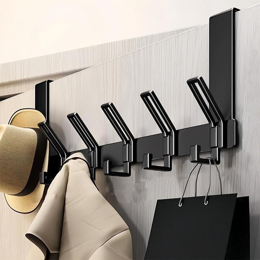 Deurgarderobe met 6 Haken Kledinghaken voor de Deur Zonder Boren Deurkapstok Deurhakenlijst Op te Hangen Keuken Badkamer Woonkamer Zwart deurkapstok opdekdeur