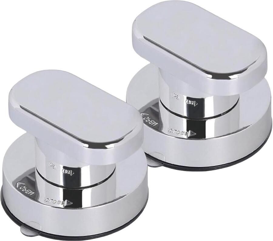 Deurgreep zuignap 2 Stuks Handgreep Met Zuignap ABS Zonder Boren Kastknoppen Kastgrepen Veiligheidsgreep Wandbeugel Badkamer Glazen spiegeldeurgrepen Alleen voor Gladde Oppervlakken Voor douche en toilet 50*62mm Zilver
