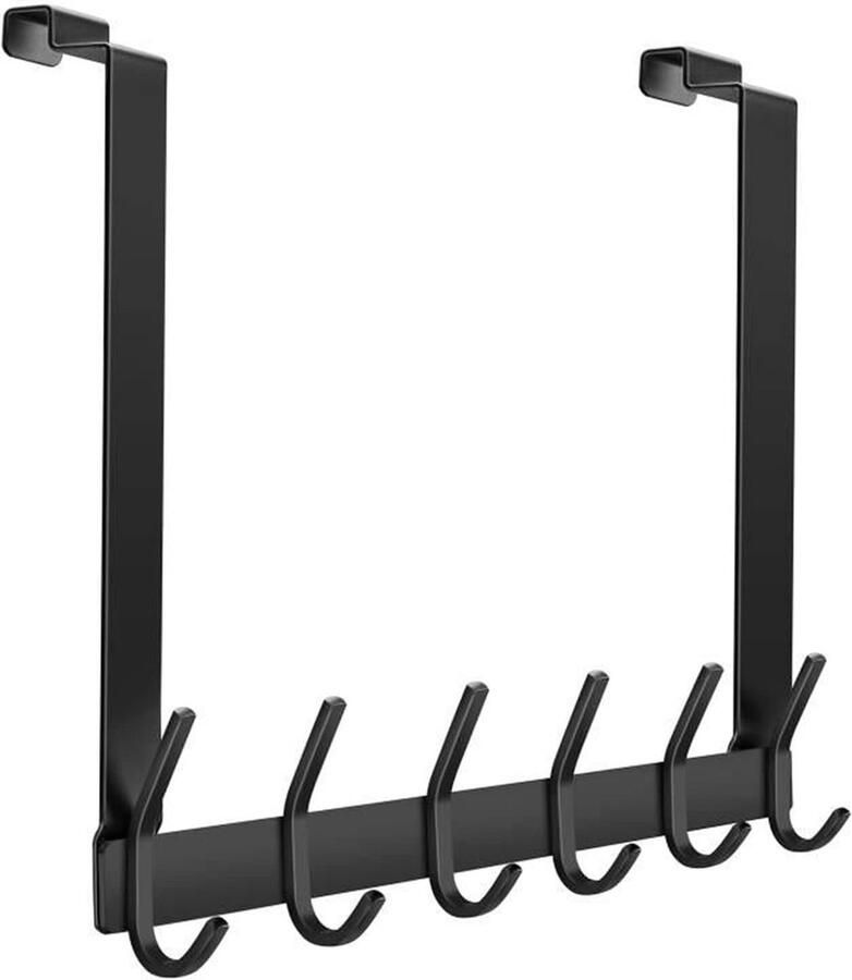 Deurhaak achterkant roestvrij staal binnenzijde deurgarderobe zonder boren met 6 haken deurhakenlijst deur voor badkamer slaapkamer (zwart binnenkant)
