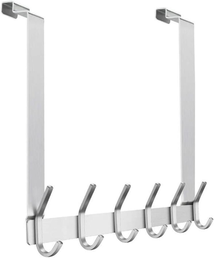 Deurhaak achterkant roestvrij staal binnenzijde deurkapstok zonder boren 6 haken deurhakenlijst badkamer slaapkamer zilver binnenkant