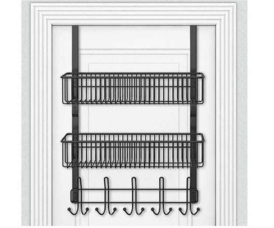 Deurhaak om op te hangen 15 kleerhangers Haken met 2 gaasmanden Opbergrek boven de deur kledinghaken deur zwarte mand voor kapstokken Deurhanger hangende plank badkamer hangende plank keuken