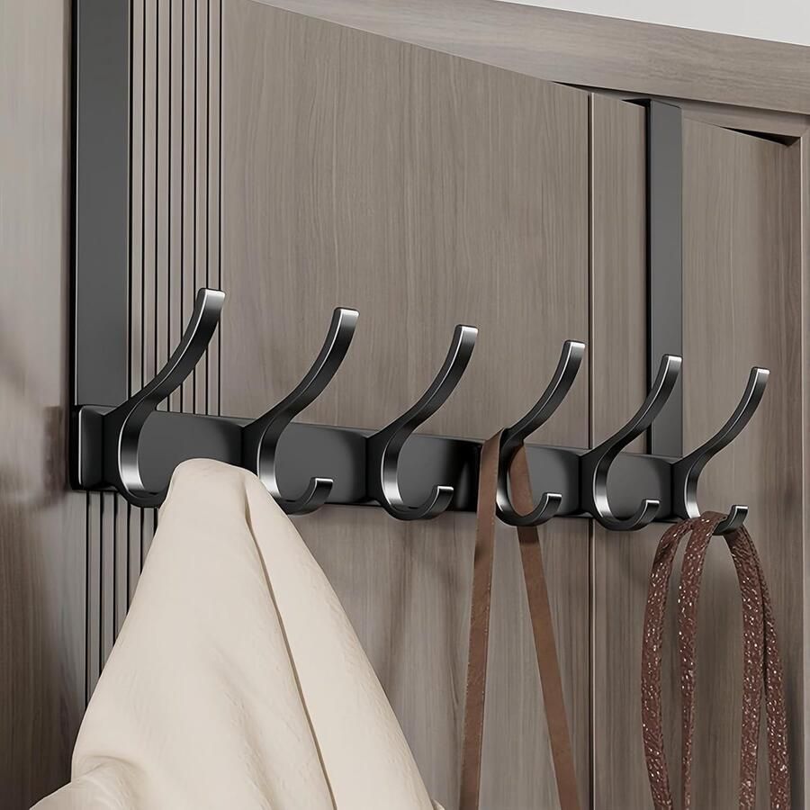 Deurhaak om op te hangen Deurhaakrail met 6 haken Zwarte deurkapstok om op te hangen Praktische kledinghaak Deur Stevige deurhanger Handdoekhouder Deurhaak Interieur voor badkamer