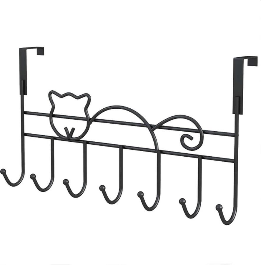 Deurhaak om op te hangen Deurkapstok met 7 Haken Roestvrijstalen Handdoekhouder Deur Zwart Zonder boren Deurhaak Binnenkast voor Keuken Woonkamer Slaapkamer Badkameraccessoires