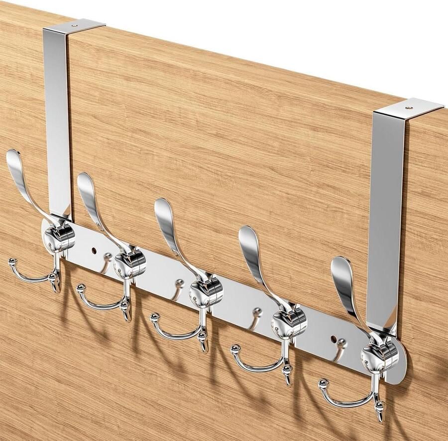 Deurhaak roestvrij staal om op te hangen met 5 haken dikkere deuren (4-45 cm) badkamer slaapkamer keuken - Foto 2