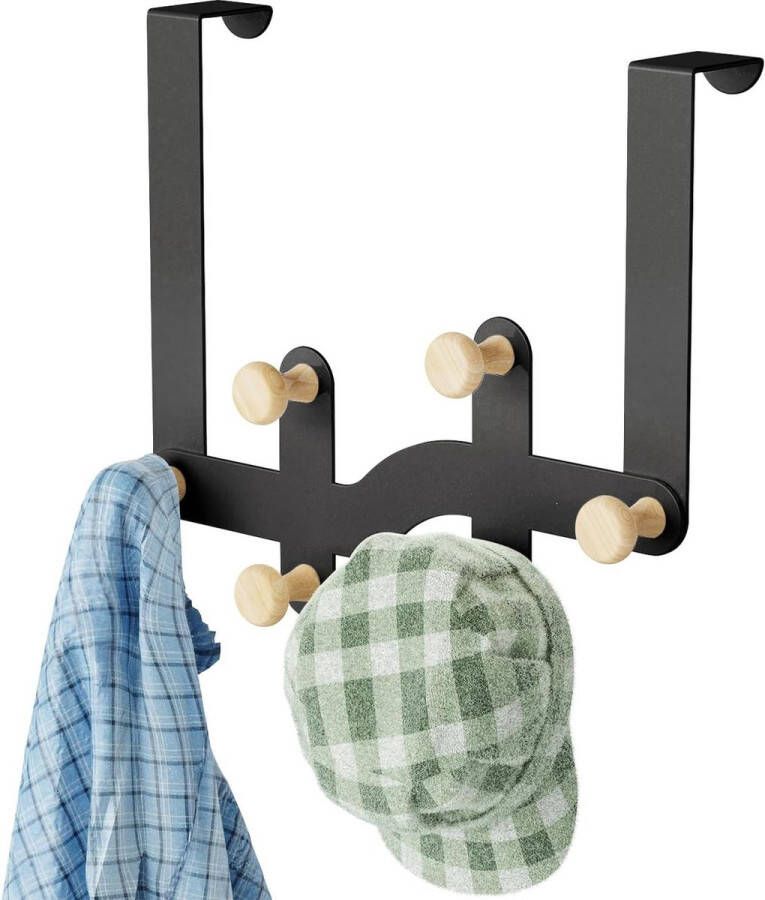 Deurhaak Zwart Deurhaak om op te hangen Zwarte kapstokdeur Deurkapstok zonder boren Deurhaakrail met 6 haken Haakdeur voor 3-4 5 cm dikke deur om jassen hoeden jassen op te hangen