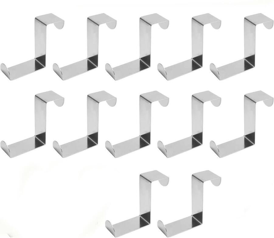 Deurhaken 12 stuks Roestvrijstalen Deurhaken Zonder Boren Z-vormige Hangende Haken Badkamerhaken Keukenkast Voor Keuken en Badkamer Over Deurhaak Kast Lade Zilver