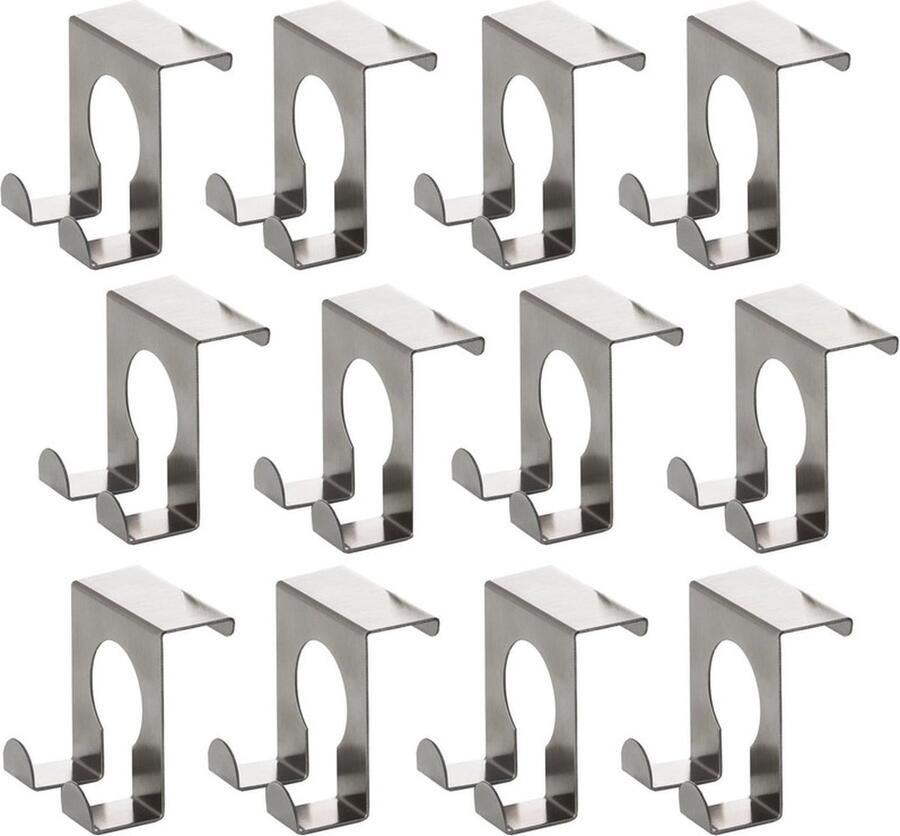 Deurhaken 12x stuks RVS ophanghaakjes metaal zilver deurkapstok