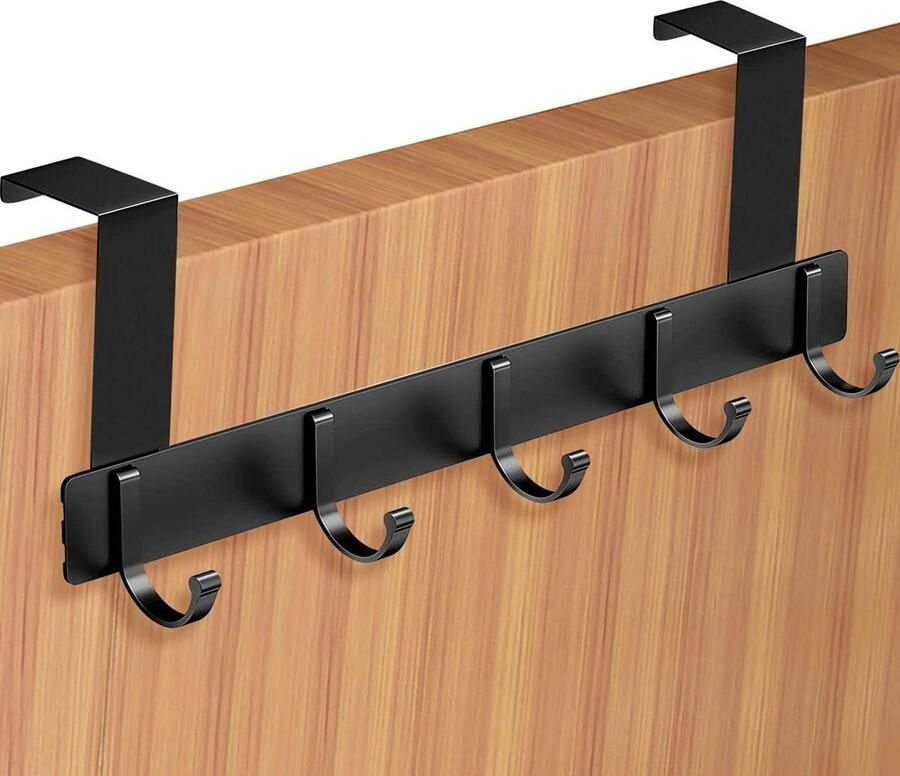 Deurhaken 5 haken zonder boren kledinghaken garderobehaken handdoekhouder zwart deurkapstok opdekdeur