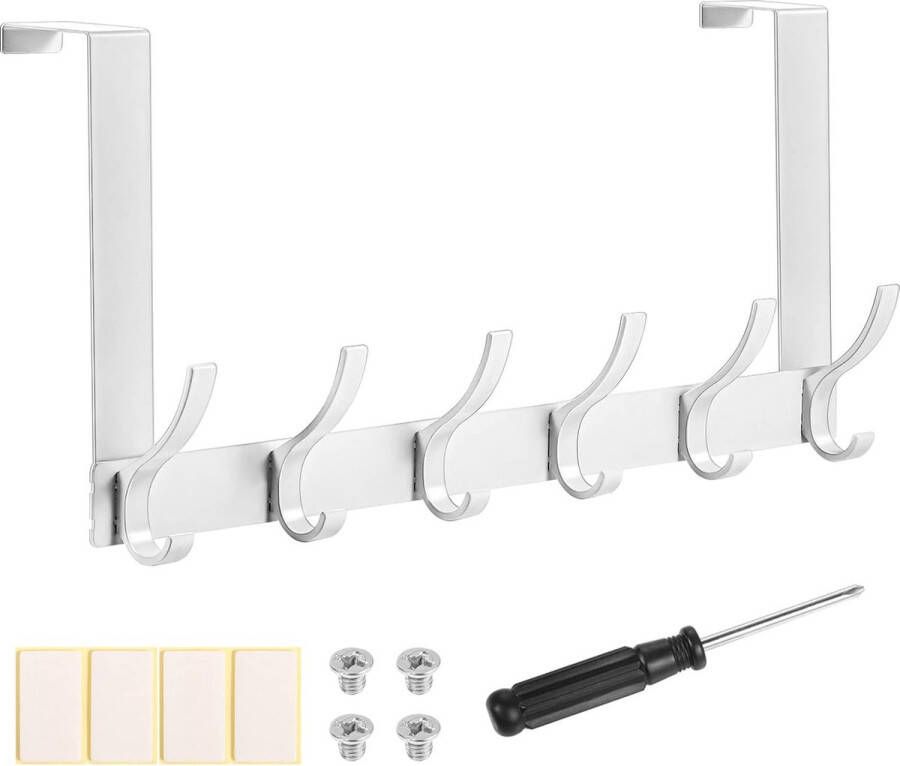 Deurhaken 6 haken deurhaken zonder boren roestvrij staal deurkapstok om op te hangen binnen met schroeven schroevendraaier stickers voor slaapkamer en badkamer (4 5 cm)