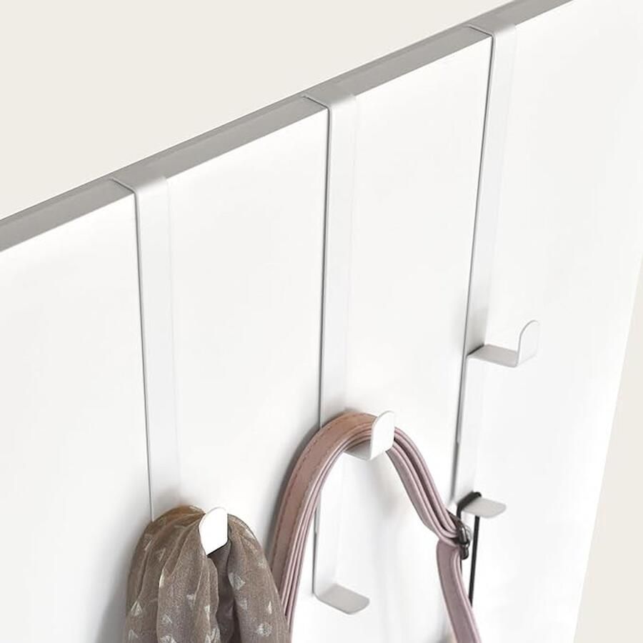 Kapstok Dubbele Haken voor Deurgarderobe Kledinghaken voor Deur en Kast (Wit) tot 16 mm 4x Deurhaken om in te haken - Foto 2