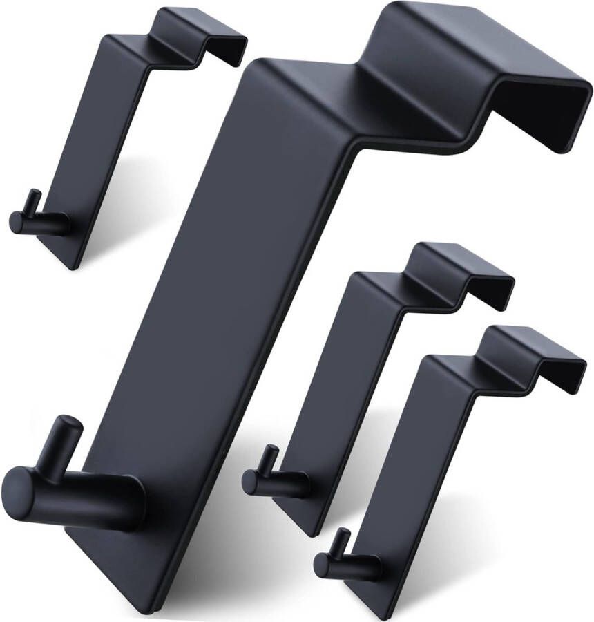 Deurhaken om op te hangen binnenkant kledinghaken zelfklevend 4 stuks deurkapstok met anti-slip pads buitendeur zwart voor de achterkant